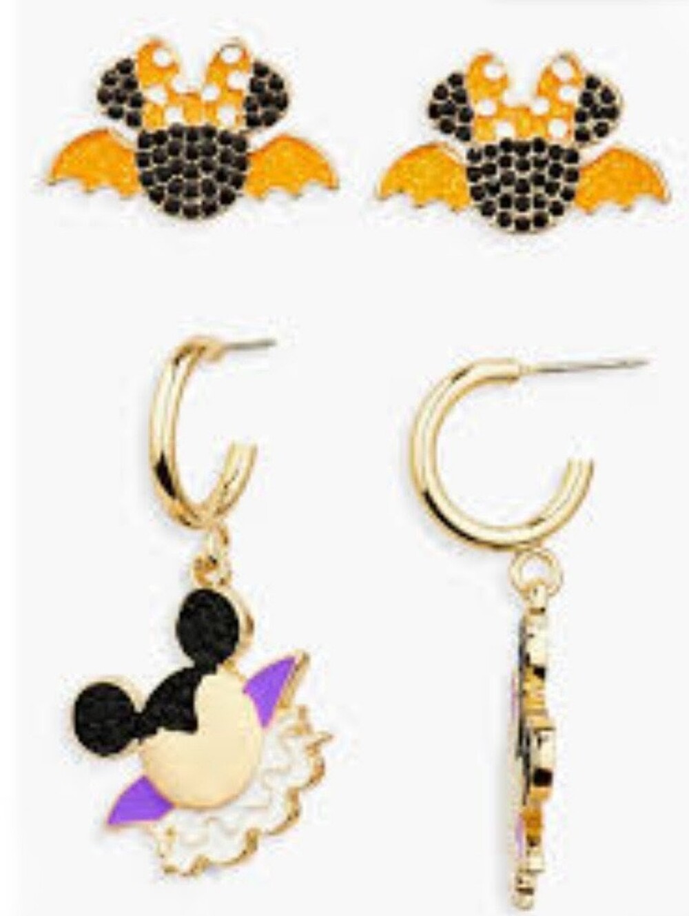 Baublebar Disney Halloween orange stud bats Purple & Gold Mickey Earring Set